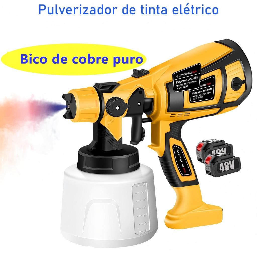 PistolaPulverizadoradeTintaPortátil 48V sem Fio com 2Baterias Recarregáveis paraPintura Residencial Automotiva e Madeira