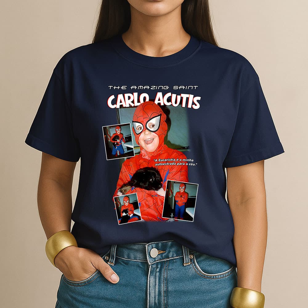 [Camiseta Premium em Algodão Puro]CC Feminina Fé Católica – Santo Carlo Acutis | Algodão (Linha Premium Vulcana)
