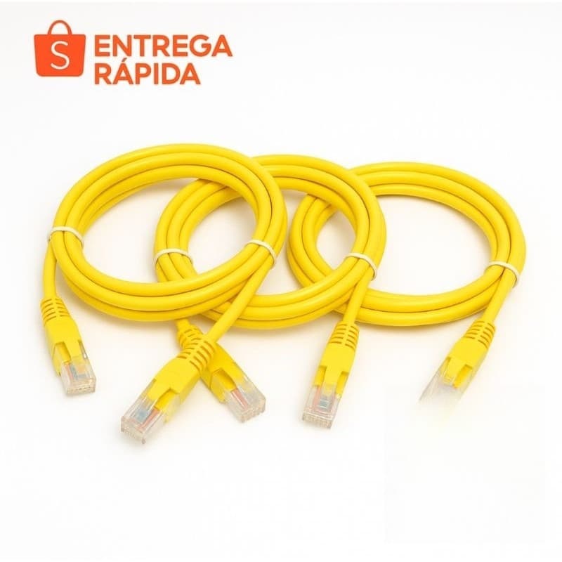 Cabo de Rede RJ45 Ethernet 1,5 Metro Pronto para Uso Gripado - Amarelo Alta Velocidade Internet Kit