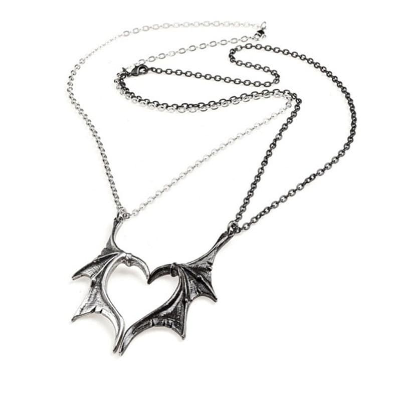 GODD Retro Bat Wing Coração Pingente Combinando Colar 2x Conjunto De Casal Para Amigo