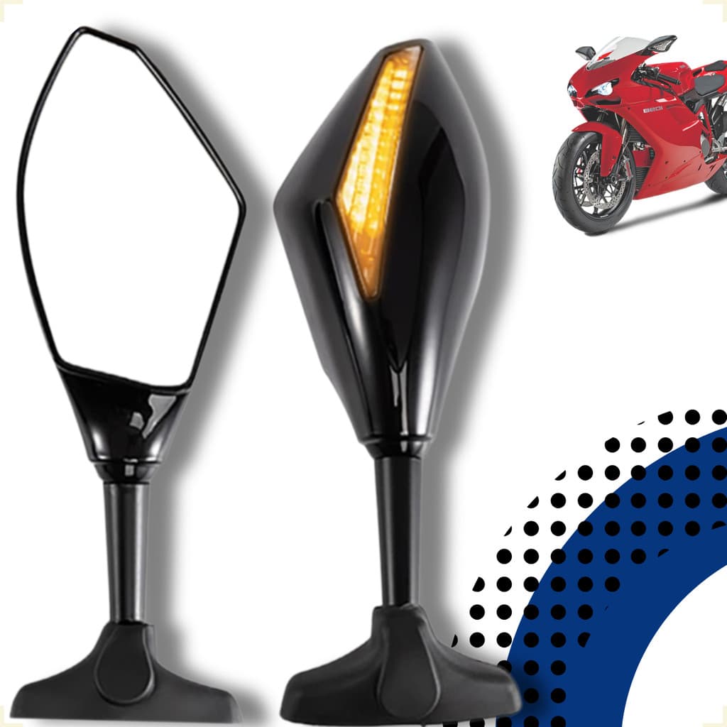 Par Retrovisor Moto Carenada Preto Com Pisca Seta Led Integrado Universal Rebatível Esportivo