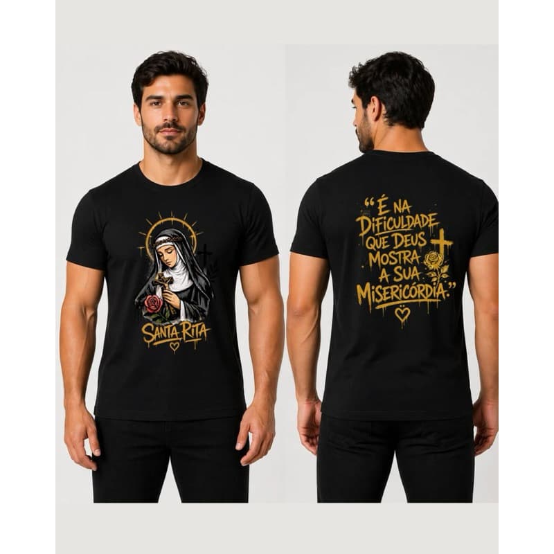[Camiseta Premium em Algodão Puro]CC Santa Rita de Cássia Frente e Verso Unissex Infantil Adulto Plus Size