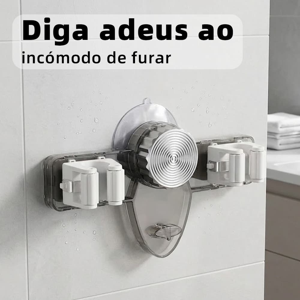Suportes para Vassoura Rodo Mop Pá Suporte Multiuso sem Furar Parede com Ventosa para Organização de Cozinha e Banheiro