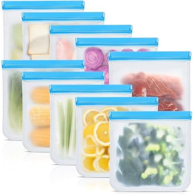 10 Sacos Reutilizáveis De Armazenamento Para Alimentos À Prova De Pacotes Máquina De Lavar Louça Carne , Almoço 4 Recipi