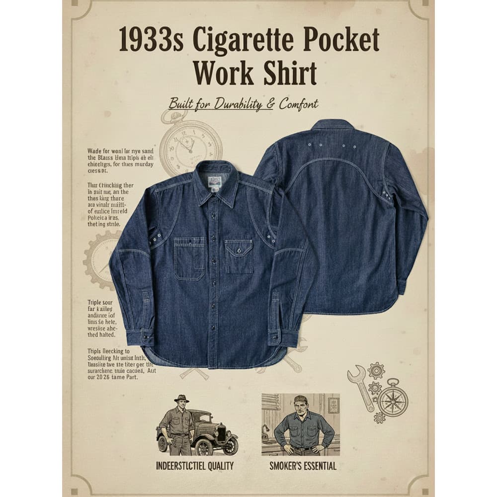 NÃO ESTOQUE Americano Retro 1933s Clássico Pesado Duplo Bolsa Cargo Denim Camisa Jaqueta Homens Mulheres