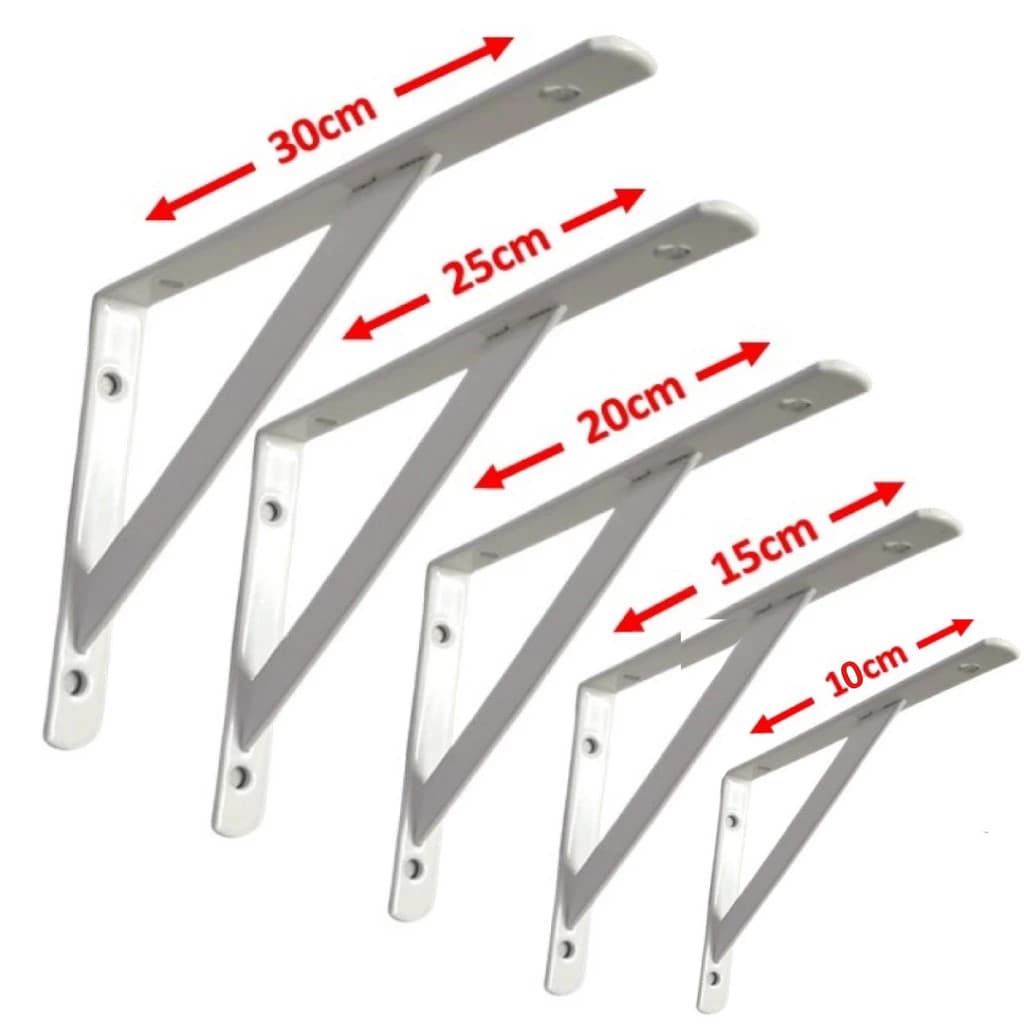 Mão Francesa para Prateleira – Suporte Cantoneira Aço Reforçado 30cm, 25cm, 20cm, 15cm, 10cm + Kit Instalação Completo