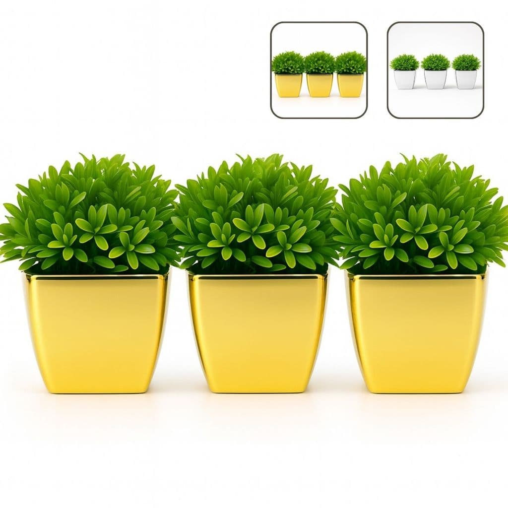 Decoração Sala Rack Kit 3 Vasinhos Com Planta Montado