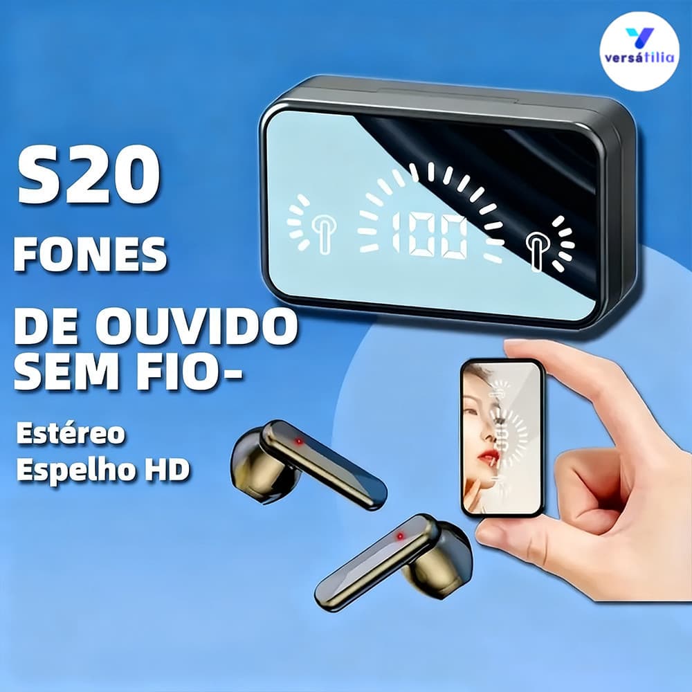 S20 Fones Intra-auriculares à Prova D'água com Bluetooth 5.2, Som Estéreo de Alta Qualidade e Controle por Toque