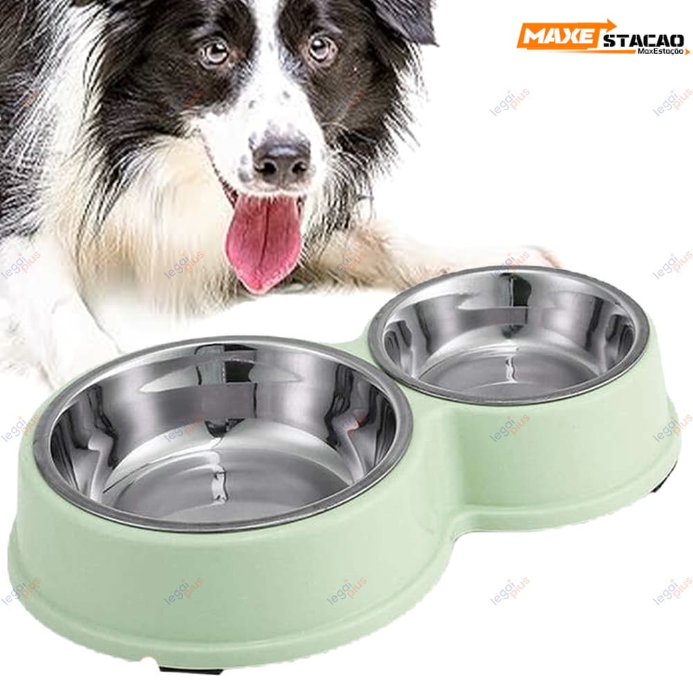 Comedouro Duplo Antiderrapante de Inox para Pets - Cão ou Gato