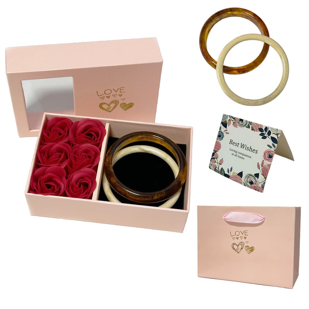 Kit Pulseiras de Resina Estilo Old Money, Acessório Feminino Elegante para Uso Diário, Caixa Presente com Rosas Eternas
