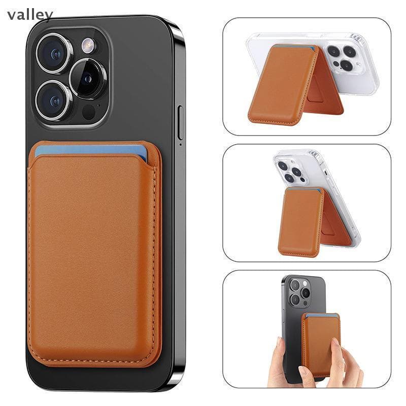 [VLY] Magnético Para Porta-Cartões Carteira De Couro Magsafe 16 15 14 13 Pro Max Hide Phone Stand Bank ID Card Holder Ca