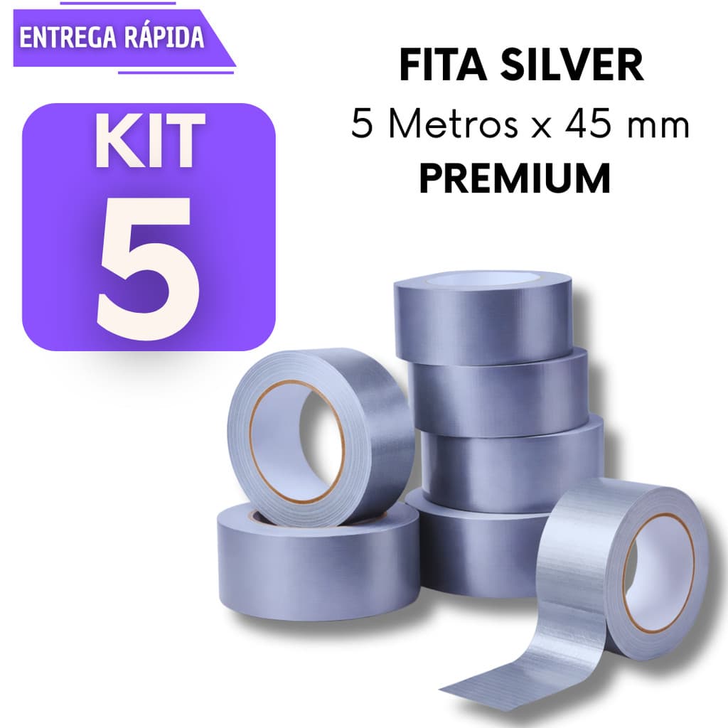 Kits 5/3/2/1 Fitas Silver Tape Adesiva Forte Resistente Multiuso Reforçado Prova D’agua Conserto Cinza Reparo Gruda Fita