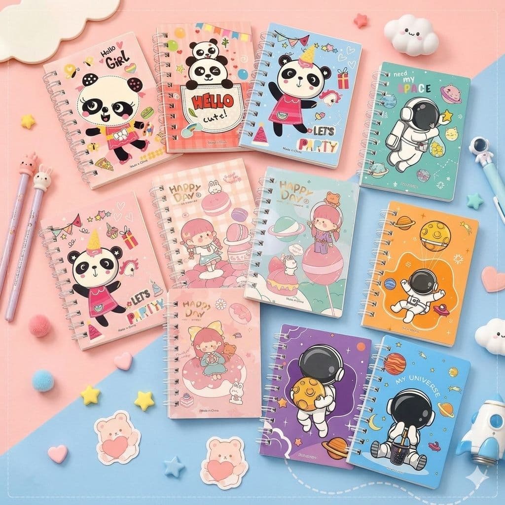 4 Mini Cadernos Decorados Kawaii Panda Astronauta Meninas Anotações Cute
