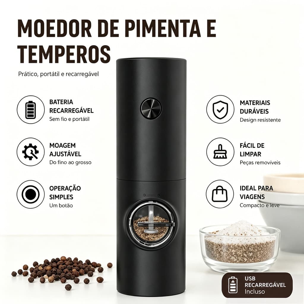 Moedor Elétrico de Pimenta Sal Condimentos Temperos Ajuste de Moagem Para Cozinhar