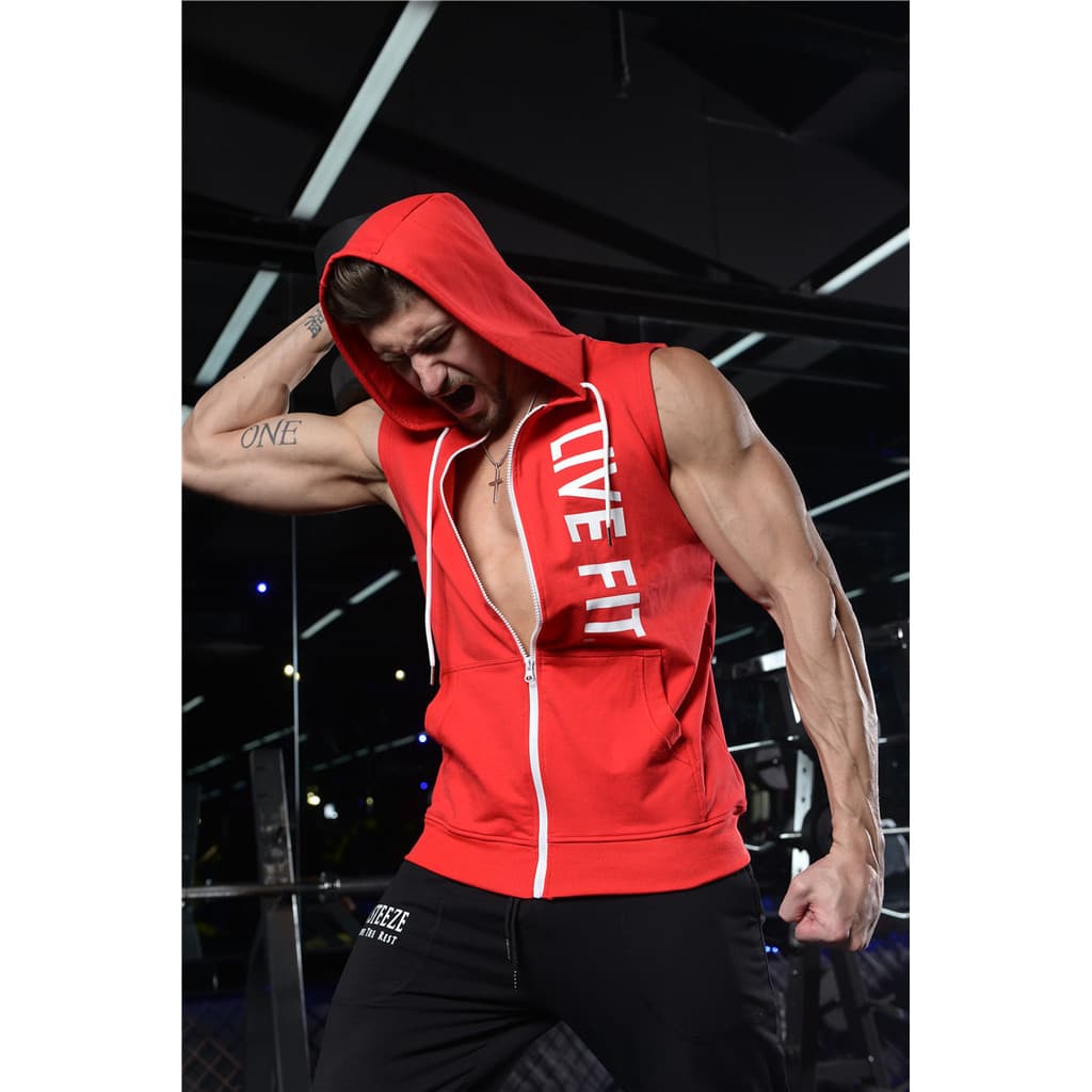 Roupas de Fitness muscular com capuz colete masculino respirável roupas de treinamento correndo esportes com capuz sem m