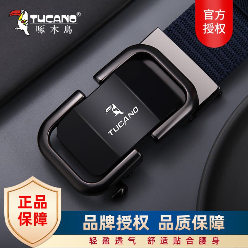 Novo pica-pau masculino fivela automática cinto moda Casual ao ar livre na moda cinto de náilon Jeans cinto genuíno