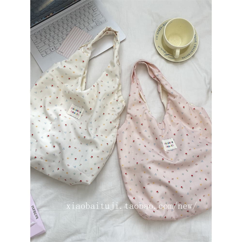 Pequeno coelho branco doce Floral axila pedido bolsa de ombro colete literário moda grande capacidade portátil sacola