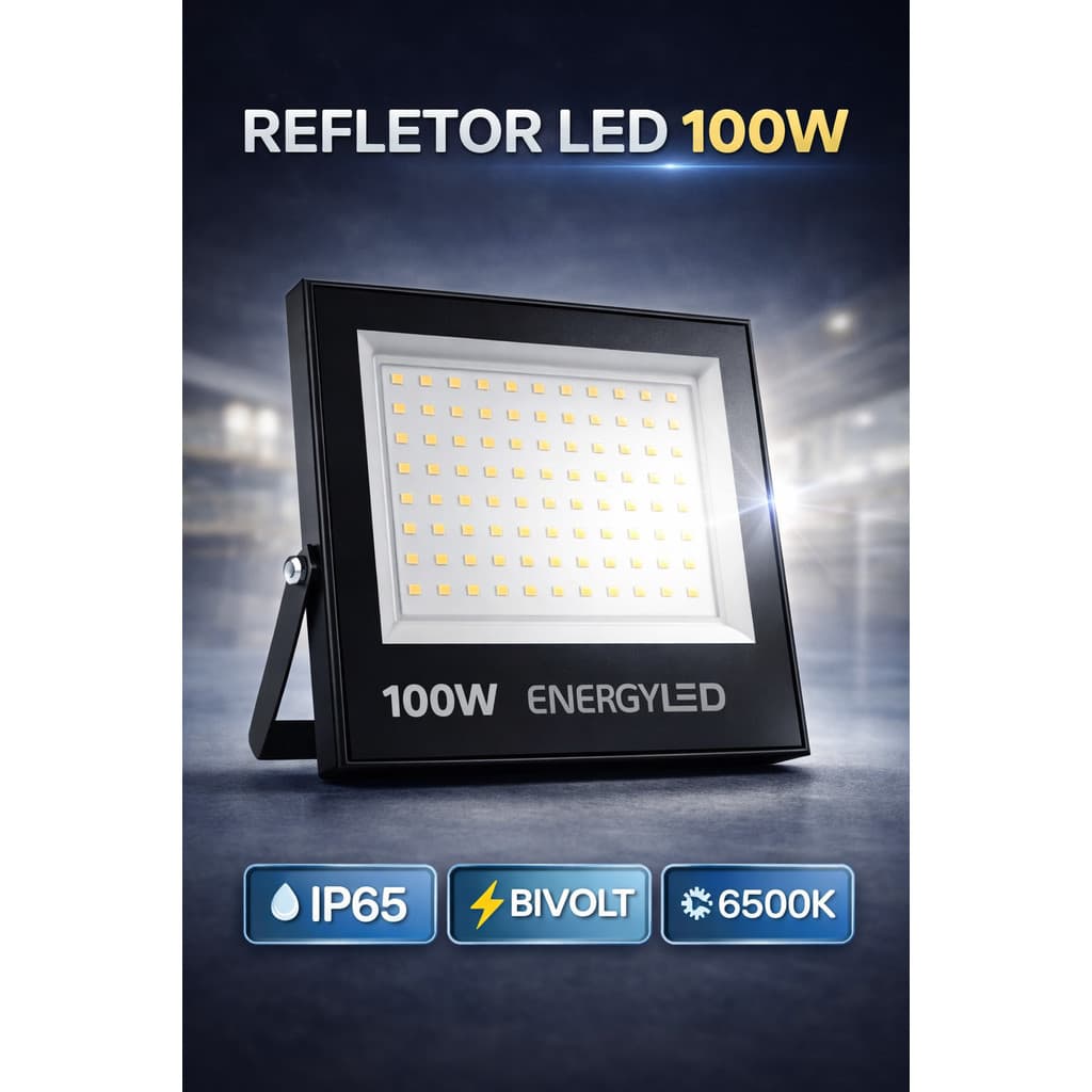 Refletor LED 100W EnergyLED Bivolt IP65 6500K Branco Frio Alta Potência KIT ECONOMICO DE 2  3  5 E 10 UNIDADES