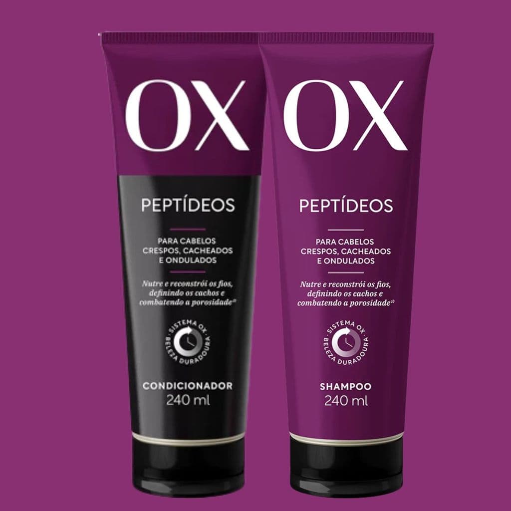Kit OX Peptídeos Shampoo e Condicionador Hidratação para Cachos Crespos e Ondulados