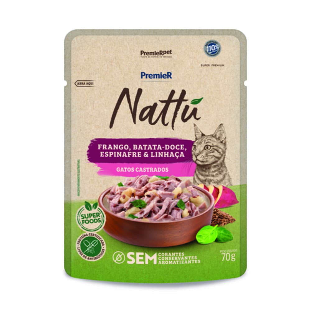 Premier Sache Gato 70Gr Nattu Ad Castrado Frango/Batata