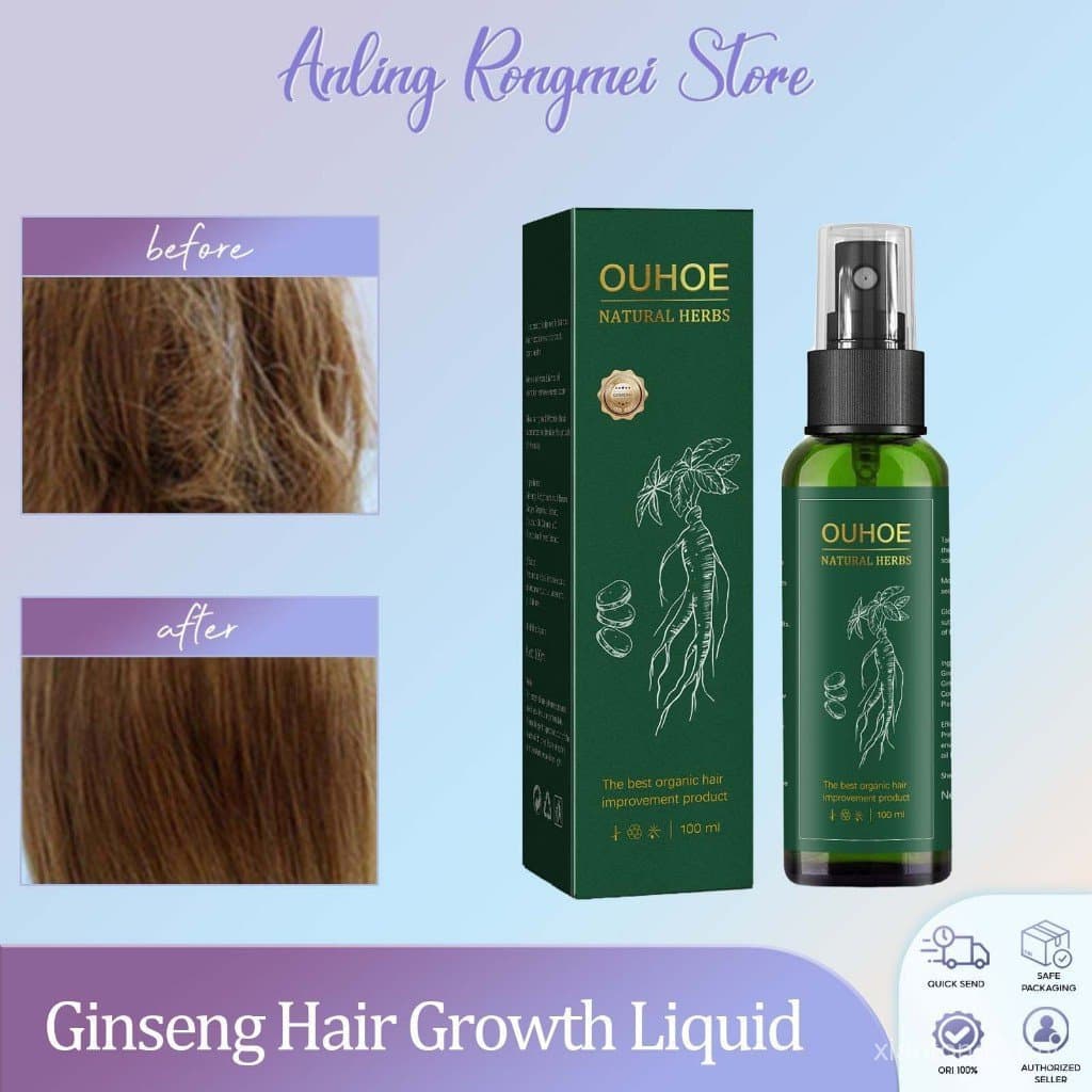 Tônico Capilar de Ginseng Ouhoe 100ml, Spray para Crescimento Capilar, Tratamento Herbal Anti-Queda, Fortalece a Raiz do