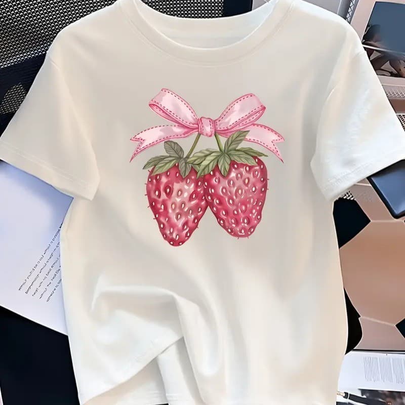Camiseta camisa blusa Com varias Estampa De Morango Algodão100%