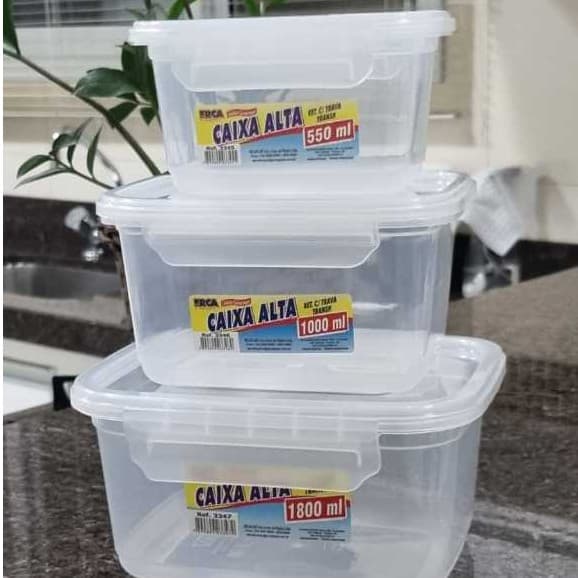 PMG Pote Marmita Com Travas Laterais 550ml + 1000ml + 1800ml de Fechamento Hermético Linha Prime