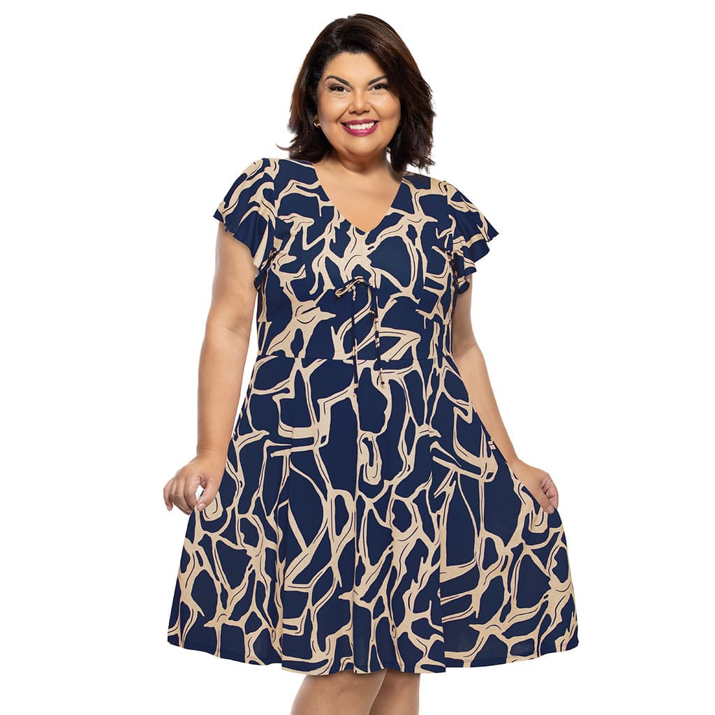 Vestido Clássico, Faixa Embutida e Manga Godê–Moda Plus Size