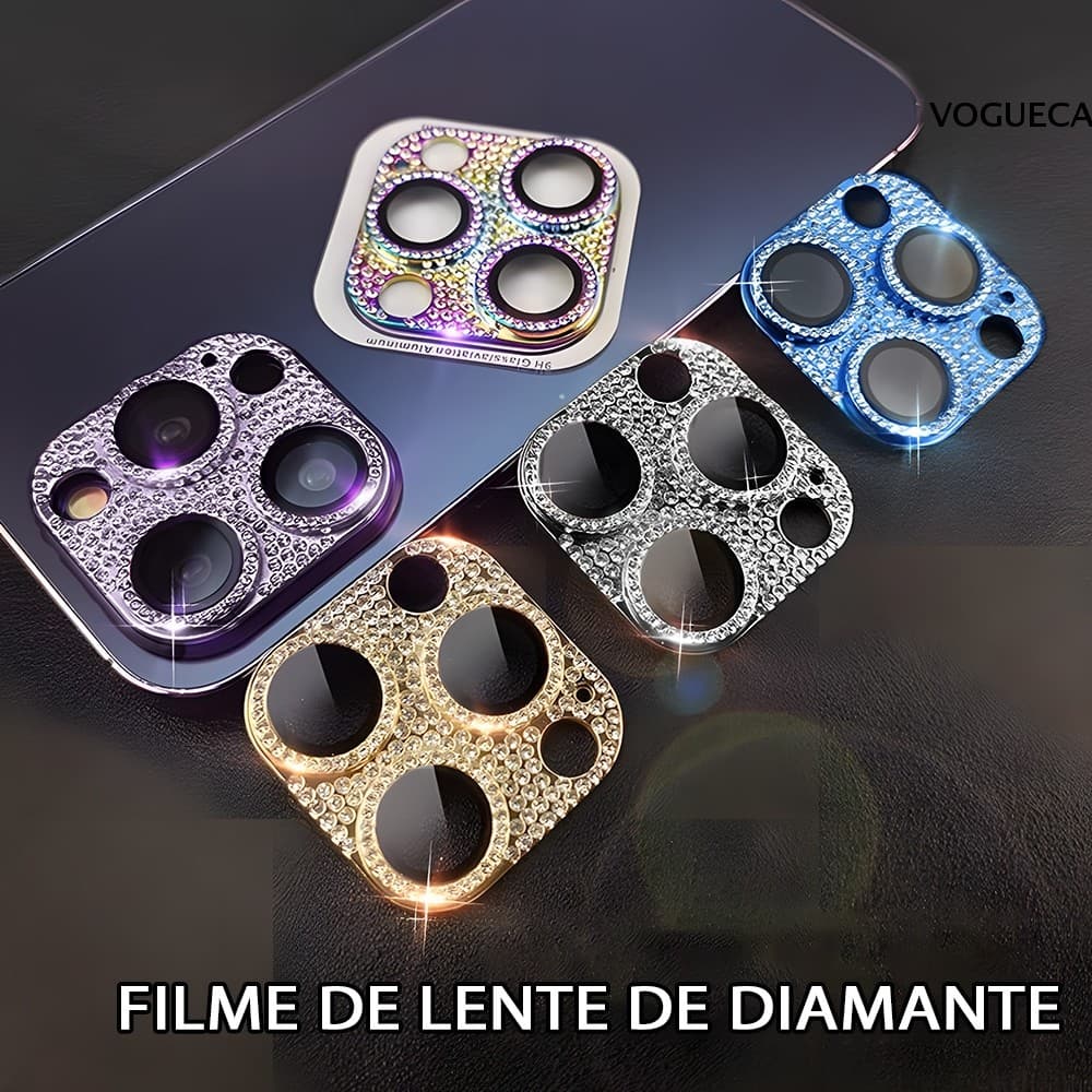 Película Lente De Câmera iPhone 16 15 14 13 12 11 Pro Plus Max Mini Diamond-Studded Integrated Film Lens M004-01