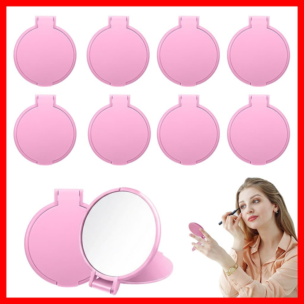 10 peças rosa redondo Flip pequeno espelho portátil espelho de maquiagem portátil espelho de maquiagem Mini espelho pequ