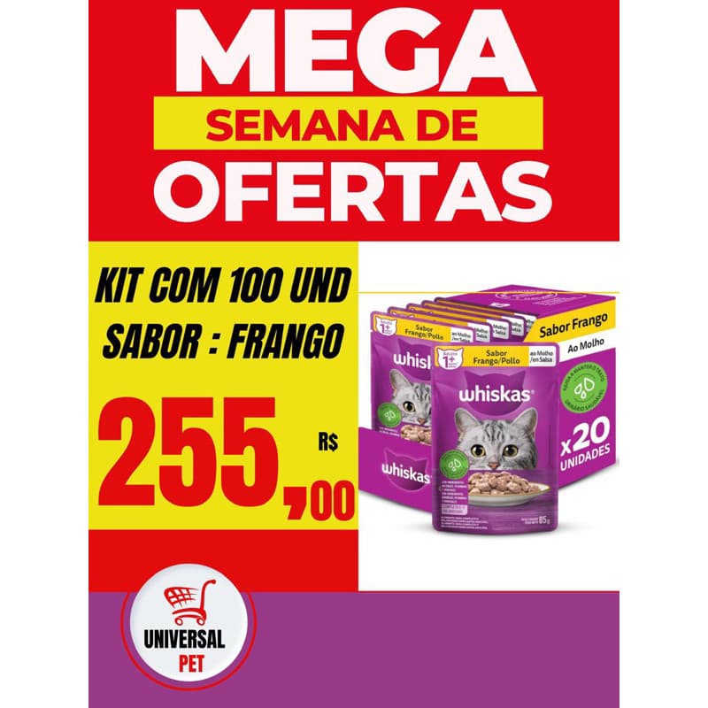 KIT 100 SACHÊS FRANGO GATOS ADULTOS 85G