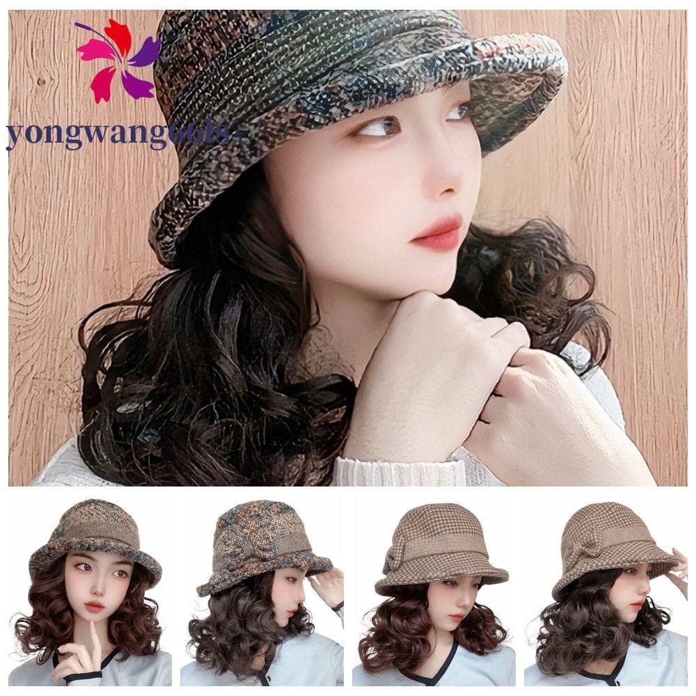 YONGWANG Peruca De Chapéu De Inverno , Perucas Sintéticas Onduladas Curtas E Encaracoladas , Mamãe Feminino Fofo Natural