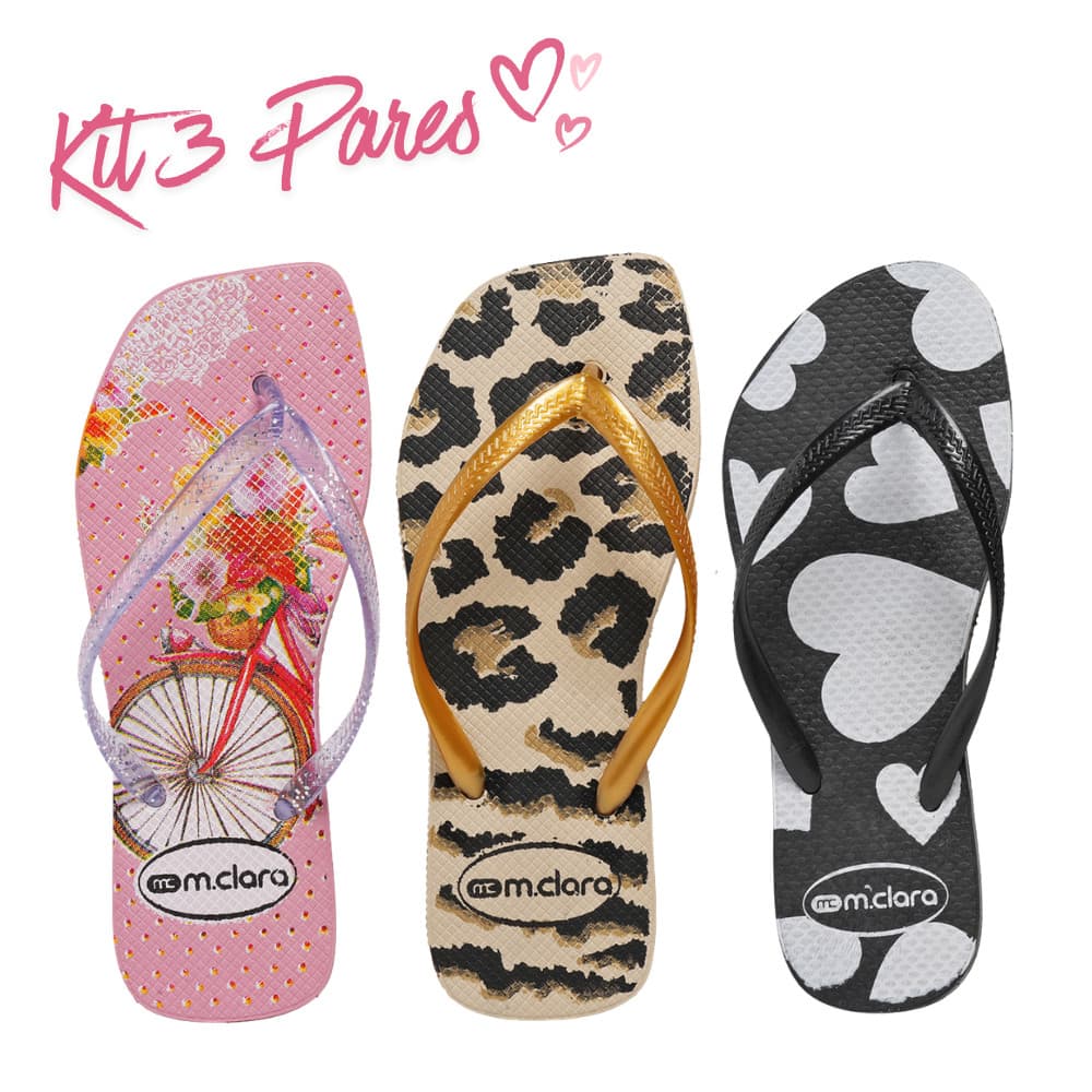 Conjunto 3 Pares Chinelo Casual Feminino Confortável e Moderno Promoção