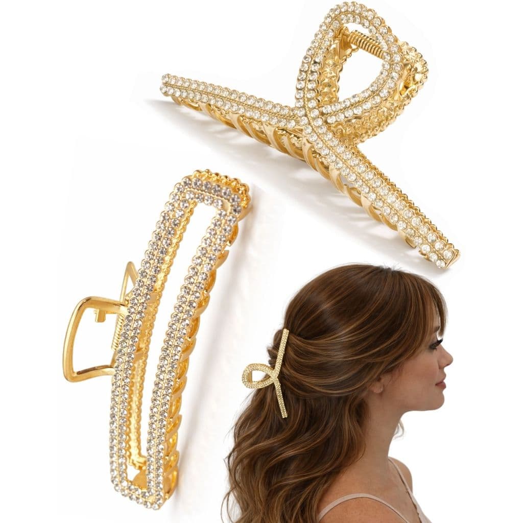 Kit 2 Piranha De Cabelo Metal Strass Luxo Presilha Grande Prendedor Brilhante