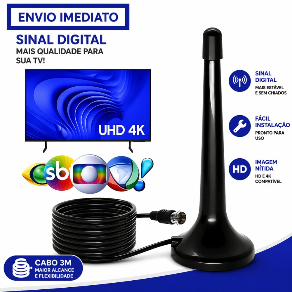 Antena Digital para TV| Imagem HDTV e Instalação Fácil | Alta Sensibilidade e Alcance