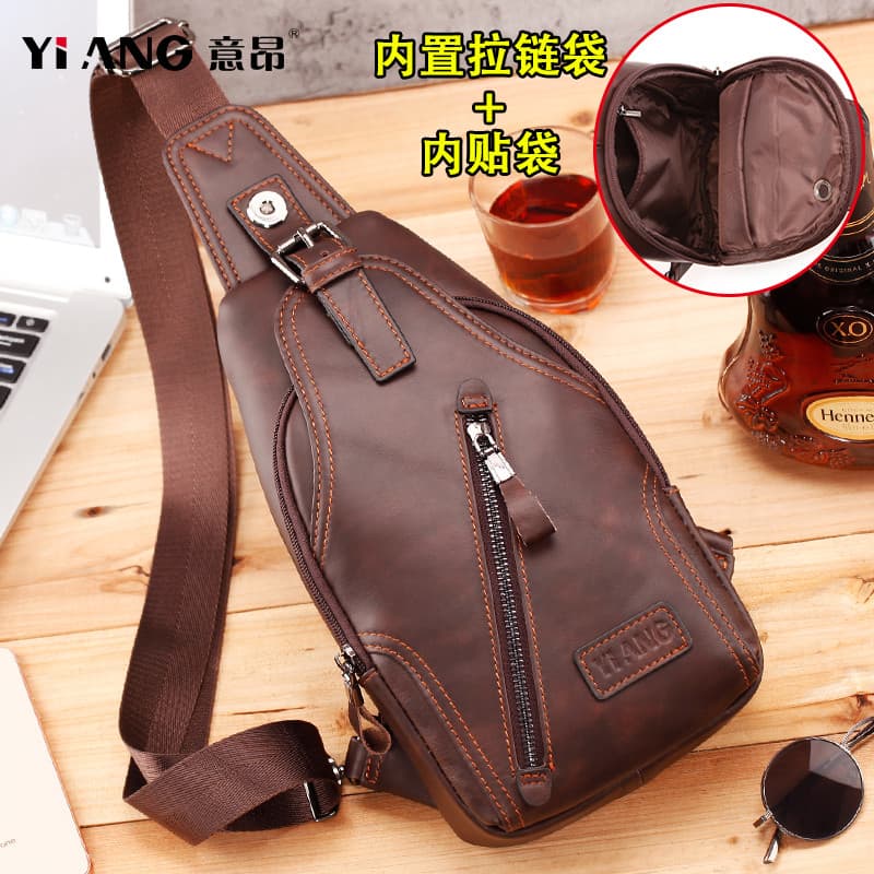 Bolsa de peito masculina de couro genuíno bolsa mensageiro Casual bolsa de ombro ciclismo pequena mochila moda rua tendê