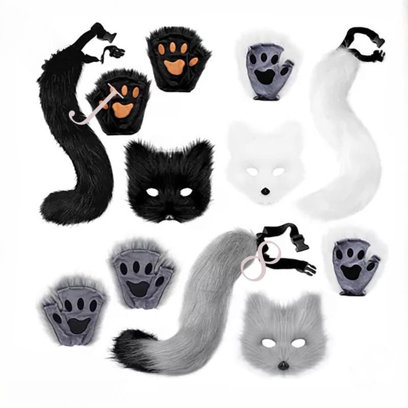 Kit 3 Máscara De Raposa Branca Conjunto Meia Cosplay Fox 9GNM
