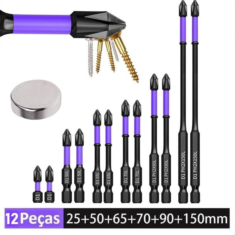Jogo Ph2 Resistente Ponteira Kit 6 Ponteiras Bits Com Imã Parafusadeira Super Magnética