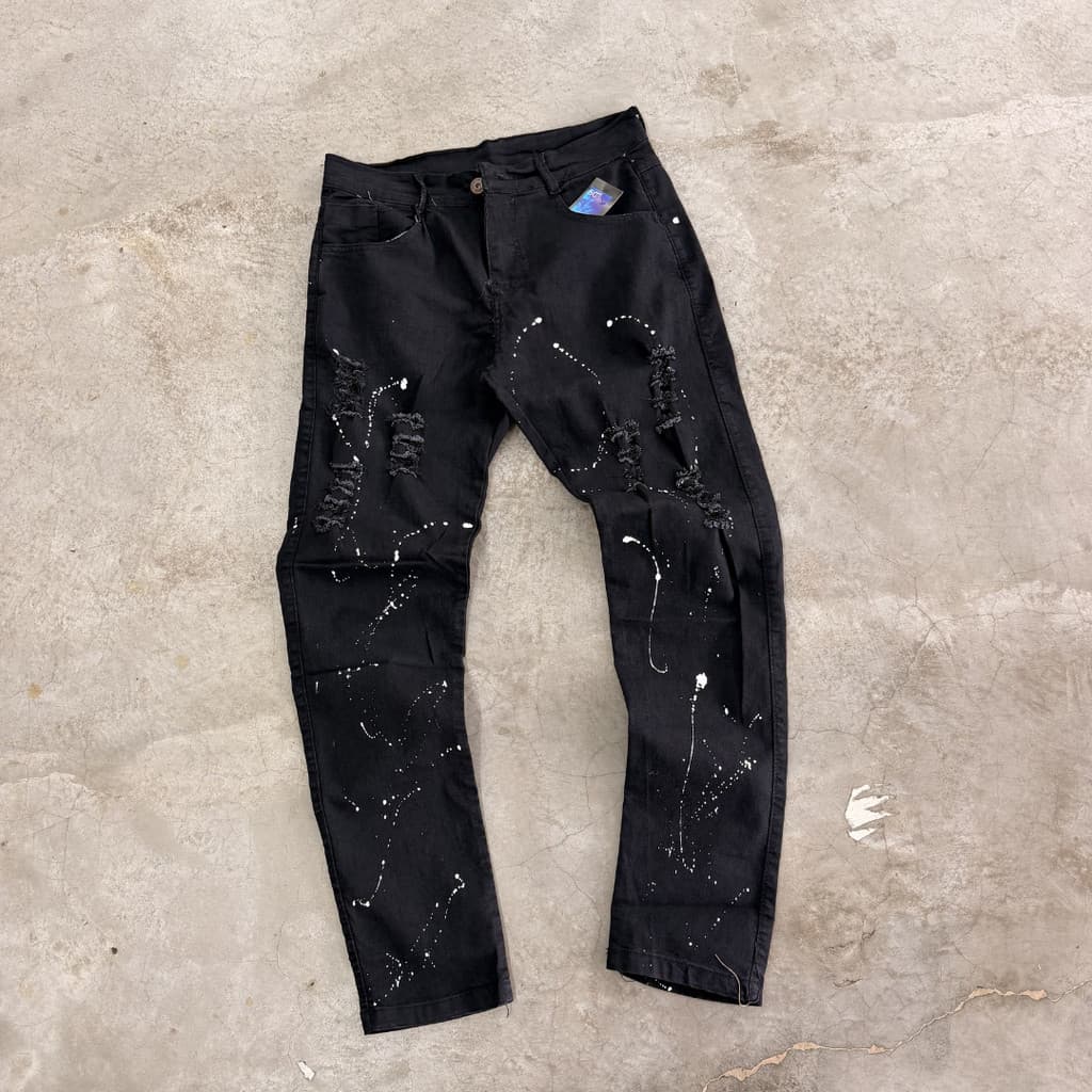Calça Jeans Masculina Modelo Jogador Premium Denim Drip Preta