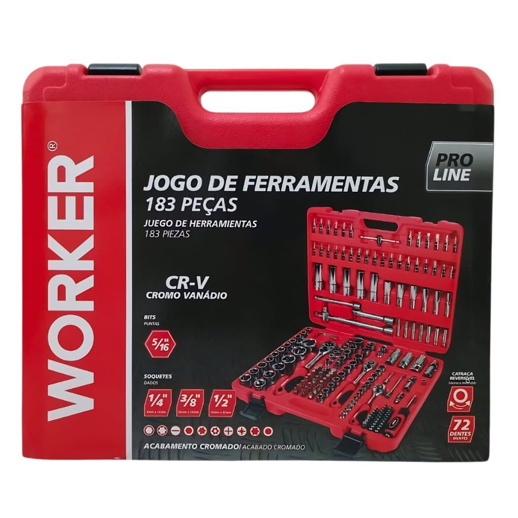 Jogo De Ferramentas Worker 183 Peças CR-V Profissional Completo Com Maleta