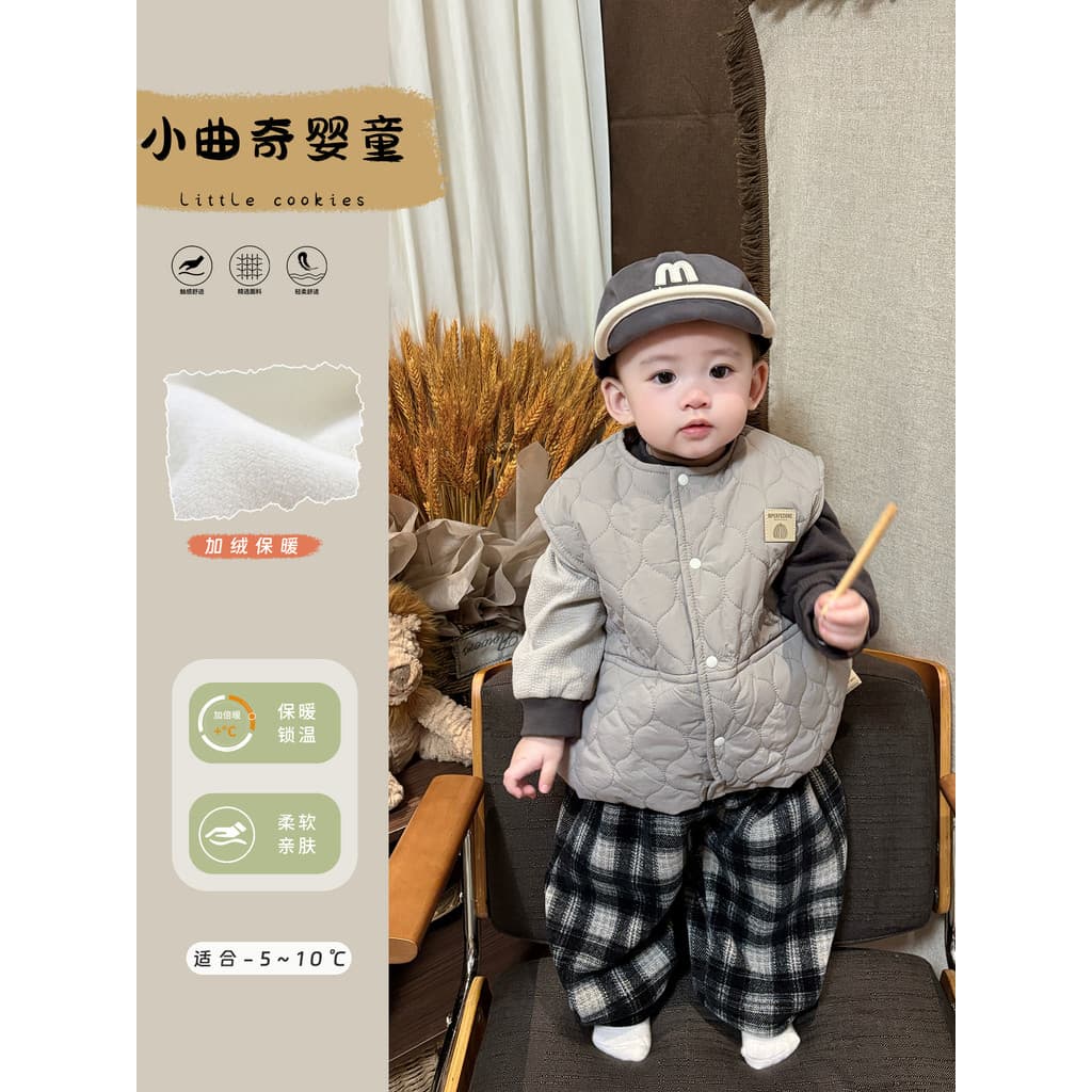 Bebê inverno terno colete grosso quente moletom calças roupas de bebê forro de lã calças superiores moda estilo inverno