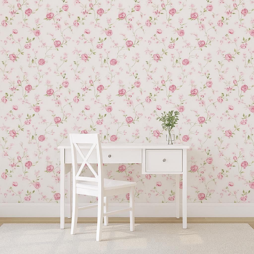 Papel de Parede Floral 94 Fundo branco  Para Sala  Quarto Adesivo Lavavel  Ripado 50cm de largura