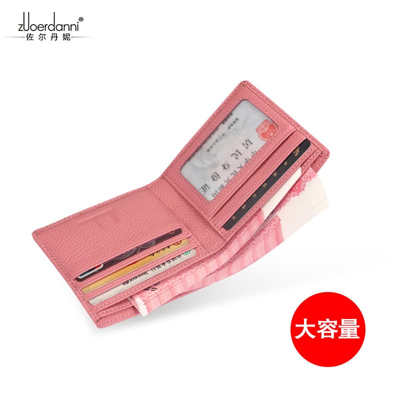 Carteira feminina de couro genuíno genuíno curta moda ultrafina novo estilo versão coreana rosa 20% de desconto na prime