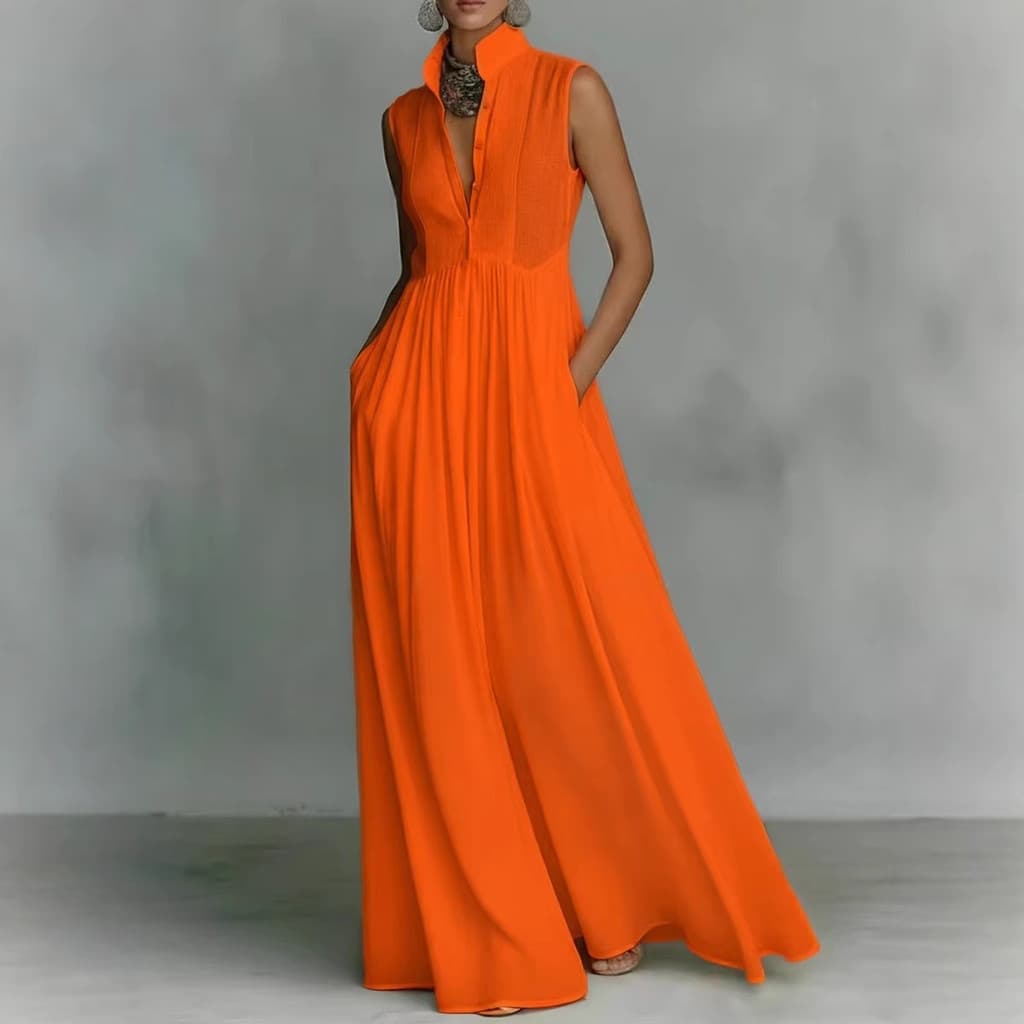 2026 novo estilo temperamento cintura estreita mais magro olhar manga longa plissada saia longa férias vestido de cor fr