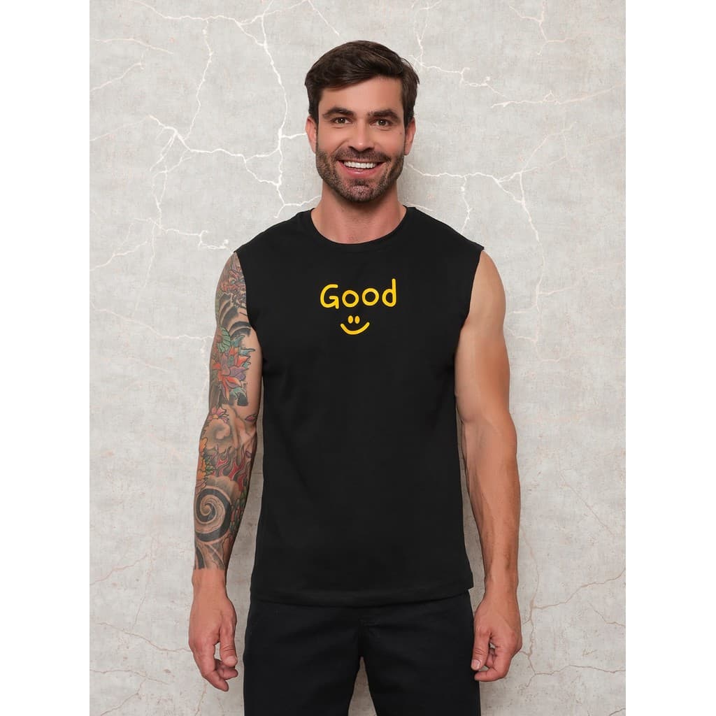 Regata masculino sem manga Masculina Camisa 100% Algodao Moda Verao Gola Redonda preto branco p m g gg