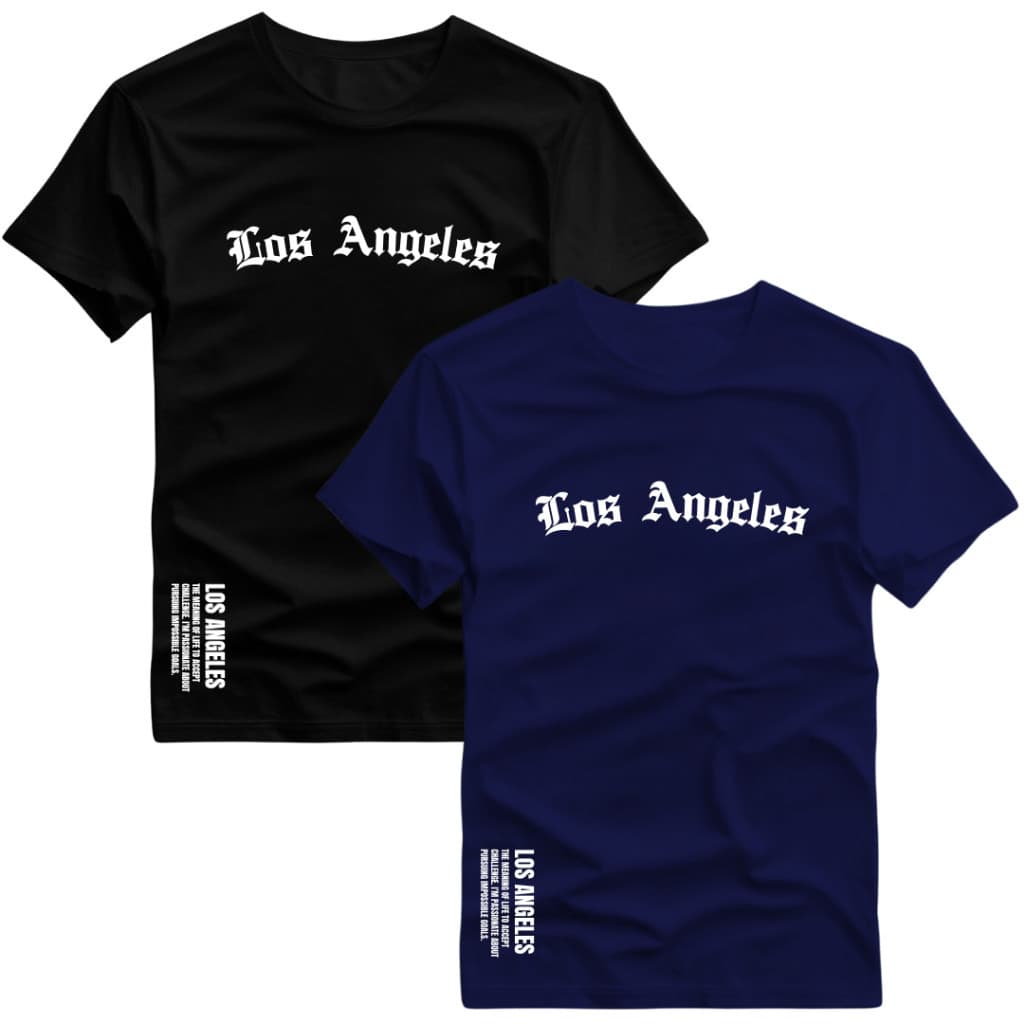 Kit 2 Camiseta Masculina Los Angeles Casual Estampada em DTF Malha Algodão 30.1