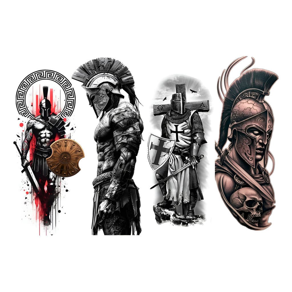 01 Cartela de Tatuagem Temporária Gladiador com 4  Tatuagens