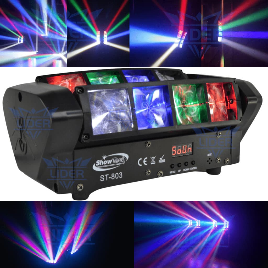 Mini moving Spider Beam Aranha 8 Leds 5w Rgbw Dmx Com Strobo Sensor Som Auto Showtech Show Festa DJ