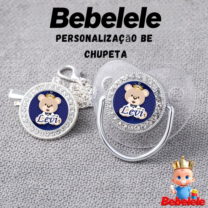 Chupeta de bebê prateada transparente, inclui prendedor de chupeta, nome e foto personalizados