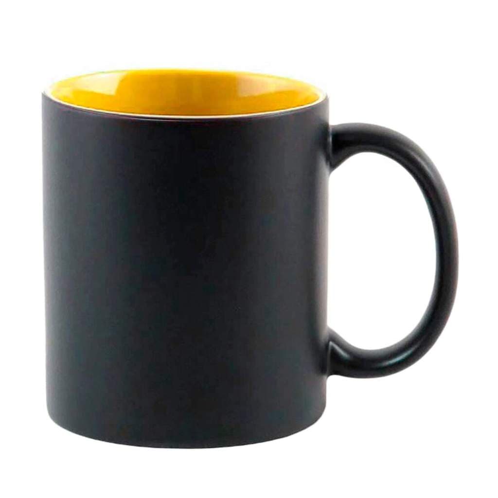 Caneca de Cerâmica Mágica Preto Fosco com Interior Amarelo para Sublimação - 325ml
